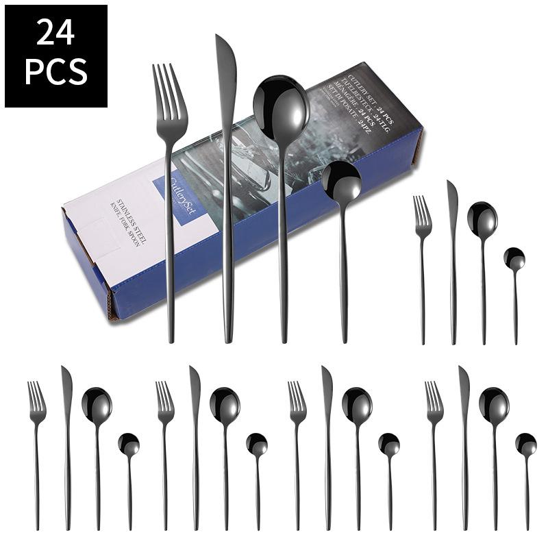 24pcs Gold Dinnerware Set Stainless Steel Steak Knife Fork Coffee Spoon Teaspoon Flatware Dishwasher Safe Kitchen Tablewar