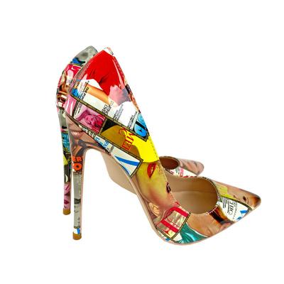 Nuove scarpe col tacco alto alla moda graffiti, scarpe singole basse, scarpe singole con tacco sottile a punta da 12 cm, 10 cm, 8 cm, nuove scarpe da donna