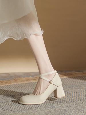 New Thick Heel Strap High Heels Skirt French Cheongsam Single Shoes Sandals with 2025 Mary Jane Shoes Women