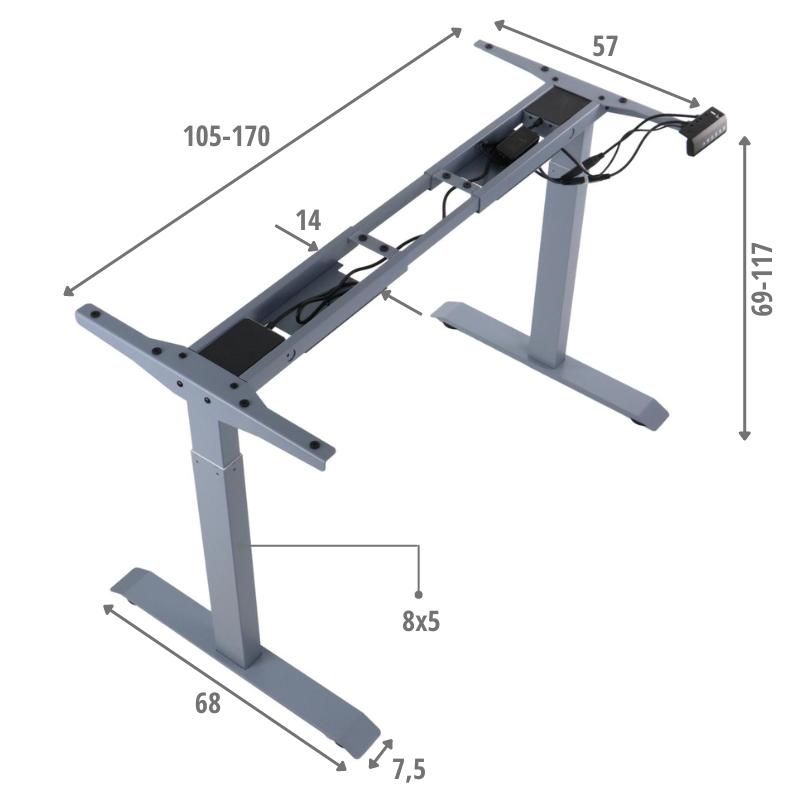 Two-engine Metal Desk (table) Frame with Electric Height Adjustment, Electric PRATO 04-2T/A GRAY