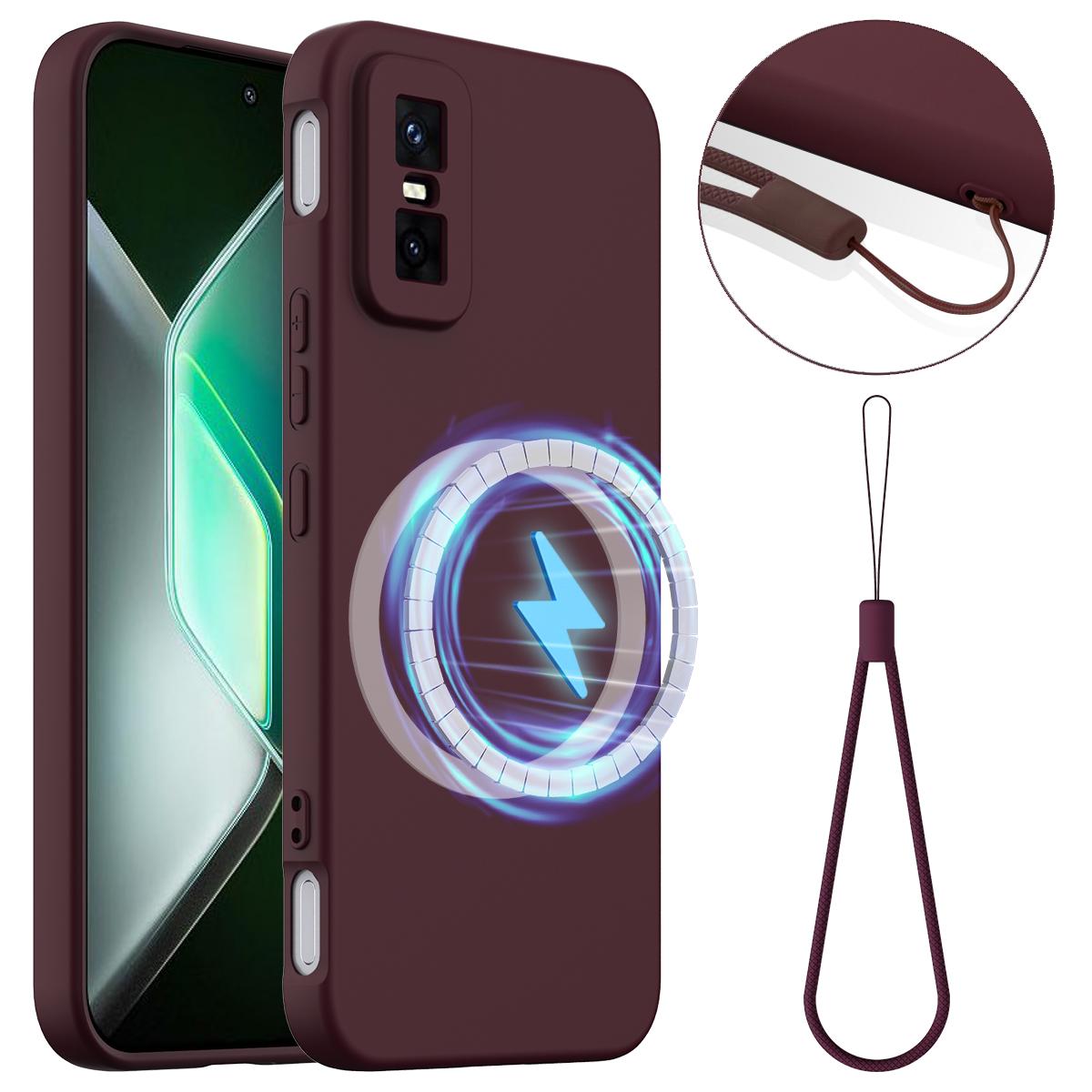 

Для Infinix GT 30 Pro 5G Чехол Совместимый с MagSafe Противоударный Жидкий Силиконовый Чехол для Телефона Wine Red