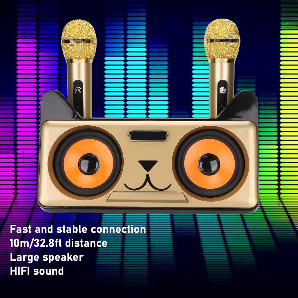Karaoke Speaker HIFI Portable Cute Desk Speaker with 2 Wireless Microphone for Family KTV