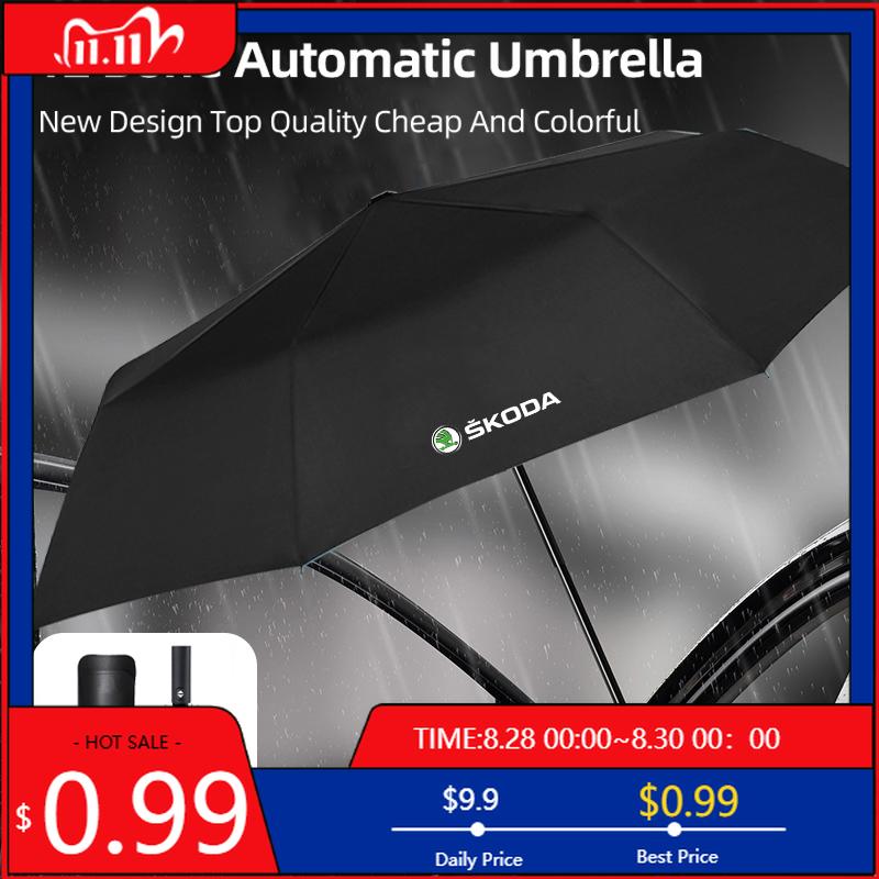 Car Sticker For Skoda 12 Bone Car Automatic Folding Umbrella Sunshade Accessories Rapid MK3 Derivative VisionS Yeti Scala Enyaq-