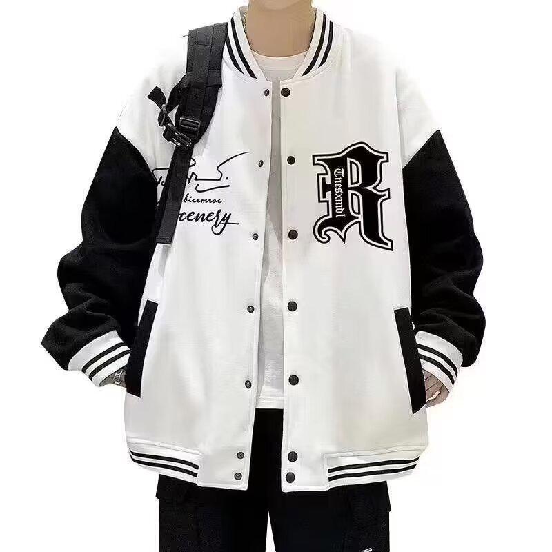 Men's Trendy Loose-Fit Baseball Jacket with Letter Print - Spring/Autumn Hong Kong Style
