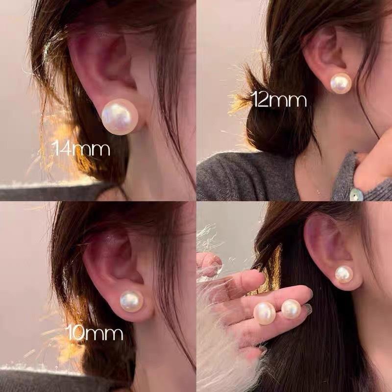 Cherry blossom powder steamed bread pearl stud earrings temperament advanced sense silver bread beads earrings temperament versatile earrings