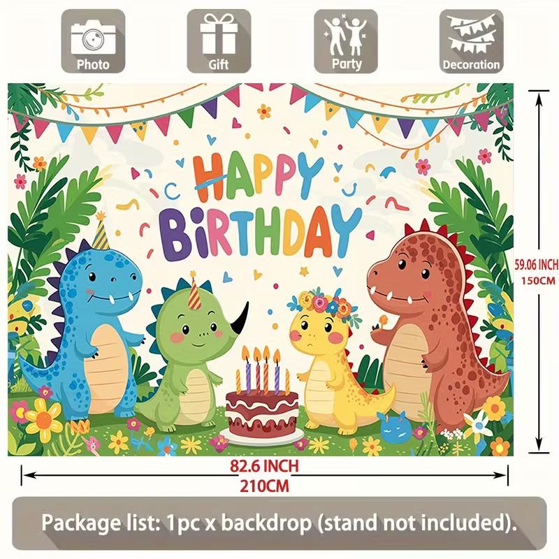 Vibrant Cartoon Dinosaur Birthday Backdrop Kids Dino Party Scene Photography Background Cloth