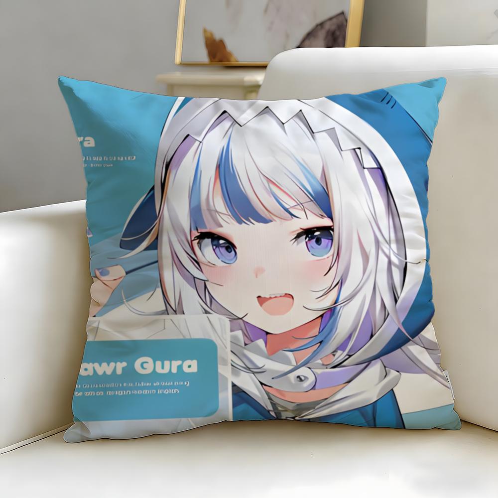 virtual idol Gawr Gura Hololive EN Cushion Cover Soft EasyWash Pillow Case Versatile for Couch Bed Travel and Office