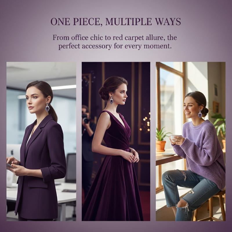 Stylish Elegant Gradient Purple Teardrop Earrings Sparkly Earrings For Women