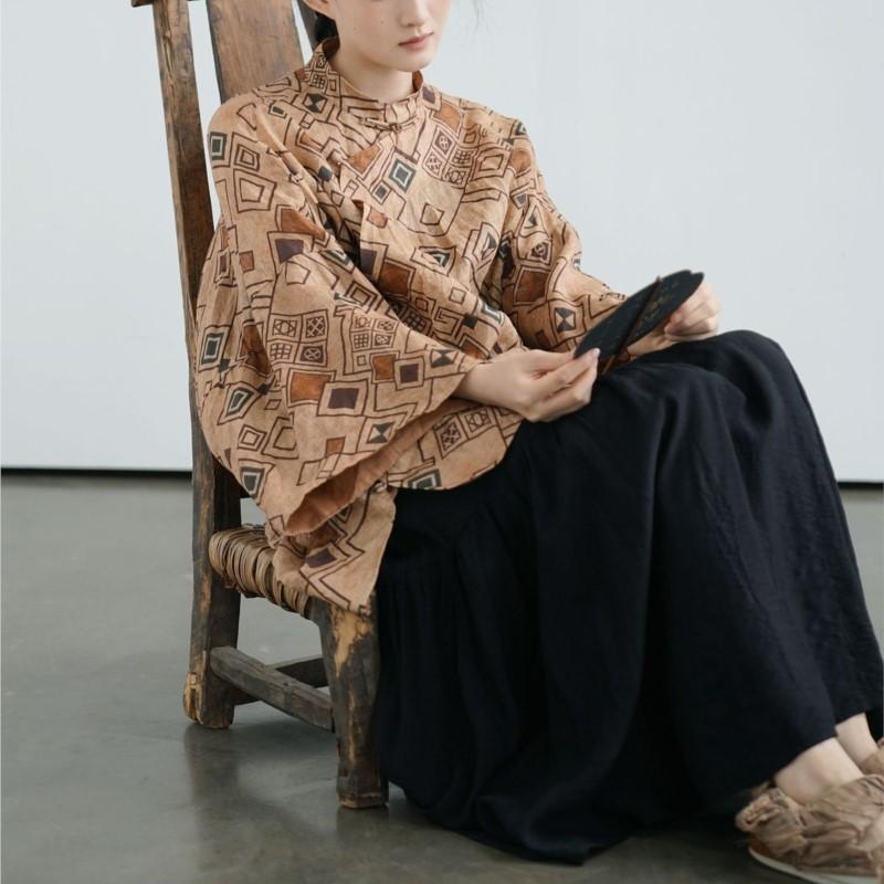 Johnature Women Vintage Plaid Chinese Style Skirts Spring Loose Bat Sleeve Female Skirts