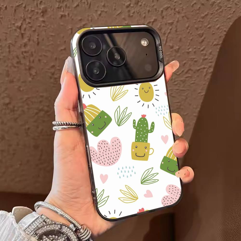 Cactus Succulents Phone Case For iPhone 17 16 15 14 13 12 11 Pro Max Plus Silver candy Matte Cover