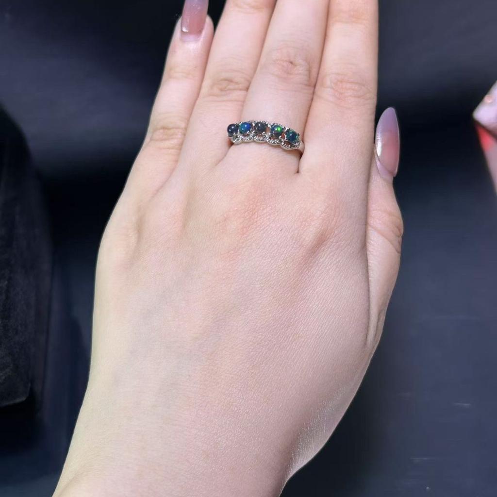 Natural Black Opal Ring Movable Ring Simple Versatile Ring