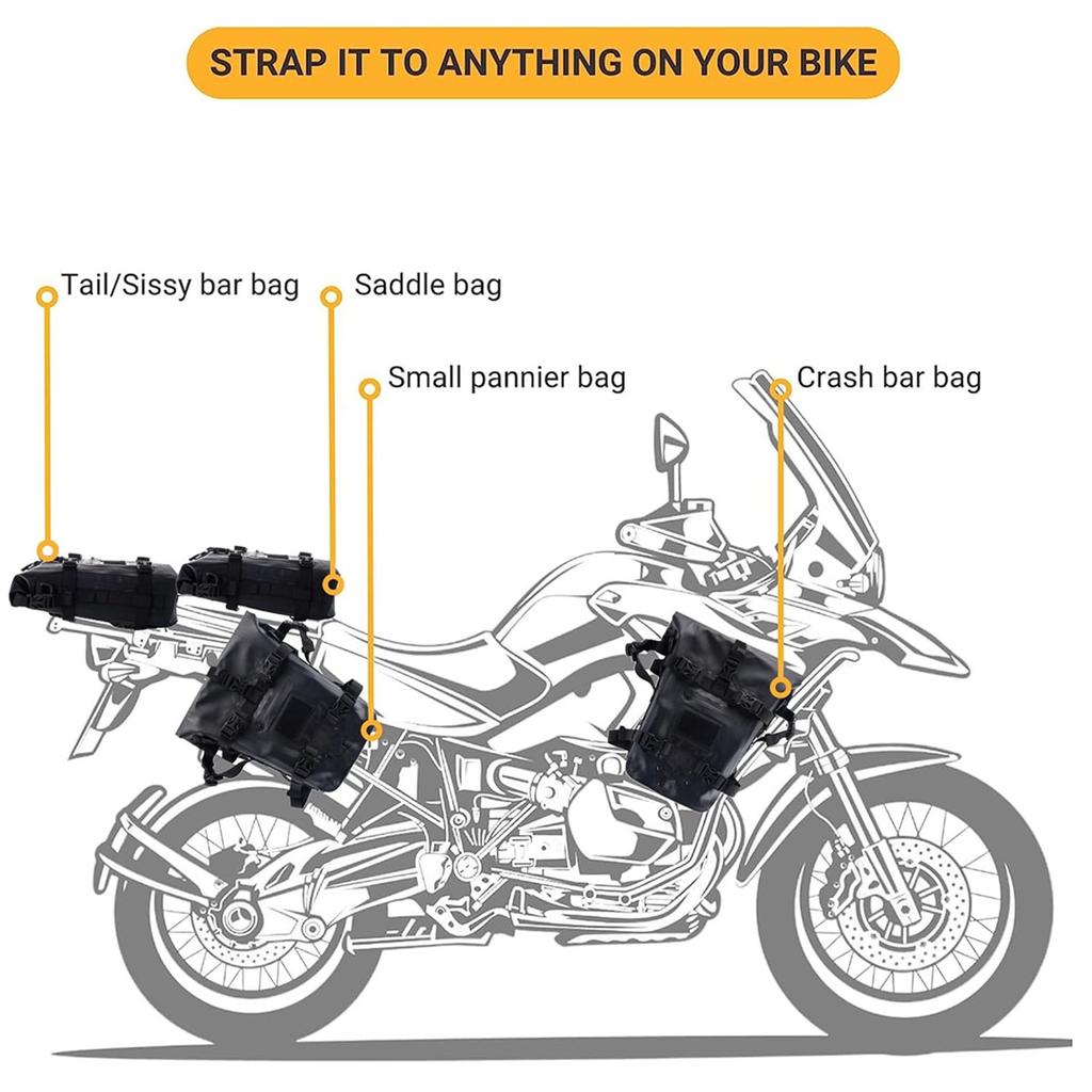 Reflective Motorcycle Dry Bag Bumper Crash Bar Bags 7L-9L/11L-13L Motorcycle Sissy Bar Back Seat Saddle Rack Side Tool Bag Pack
