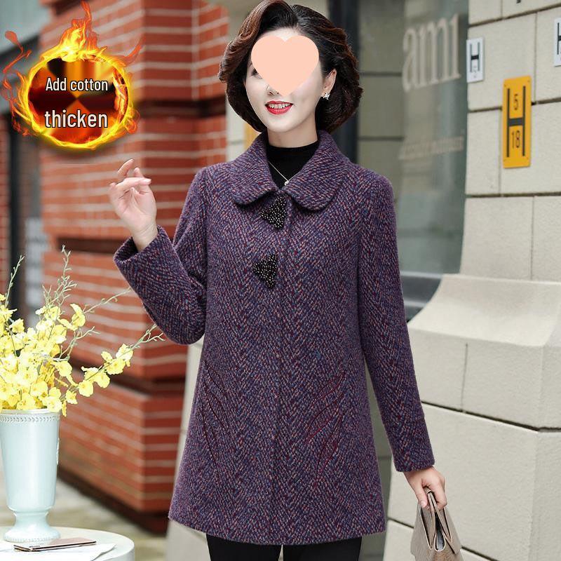 

Женское шерстяное пальто средней длины на осень/зиму 2025 года - норковый велюр, идеально для женщин среднего и пожилого возраста 4XL (65-70 kg)