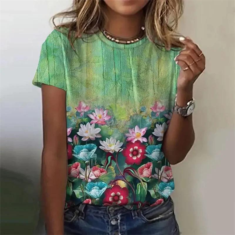 

Женская футболка с цветочным узором для девочек, летняя спортивная одежда, футболки с круглым вырезом и коротким рукавом, футболка с 3D-принтом, повседневные дышащие топы 6XL