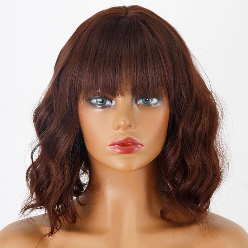 MERISIHAIR Short Wavy Wig with Bangs Synthetic Fiber Water Wave Ombre Light Blonde Wig for Women Daily Wear Cosplay