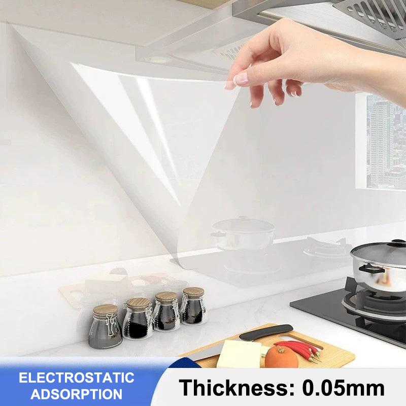 Transparenter Küchen-Ölbeständiger Wandaufkleber Hitzebeständige Selbstklebende WandSchutzfolie für Herd Schrank 45/60cm*2M