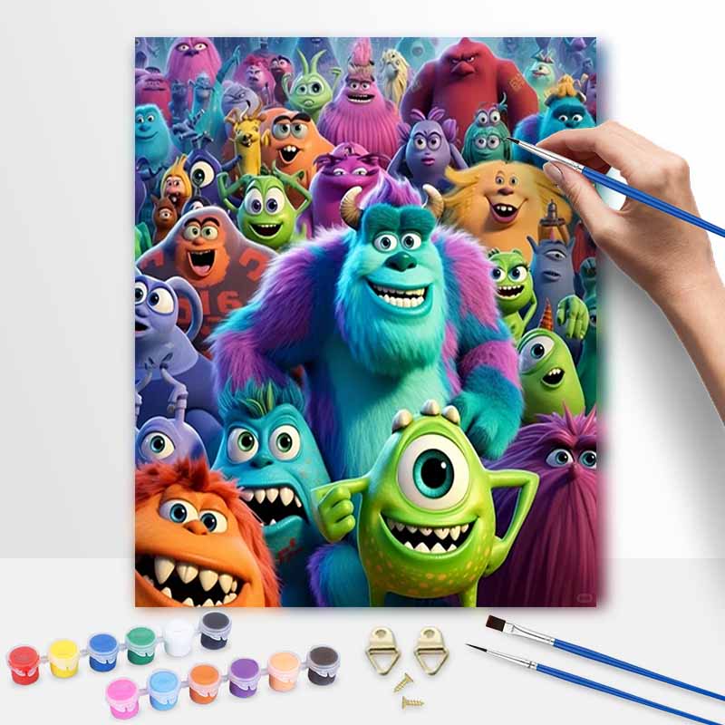 Disney oil painting art painting kit Monsters Inc handmade diy gift home decoration wall art supplies canvas acrylic paint craft set 20x30cm