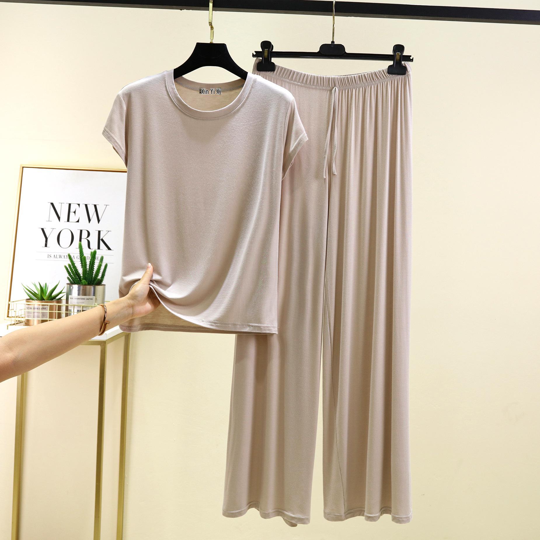 

Комплект пижамы модал большого размера: Футболка с коротким рукавом и длинные повседневные брюки 6XL