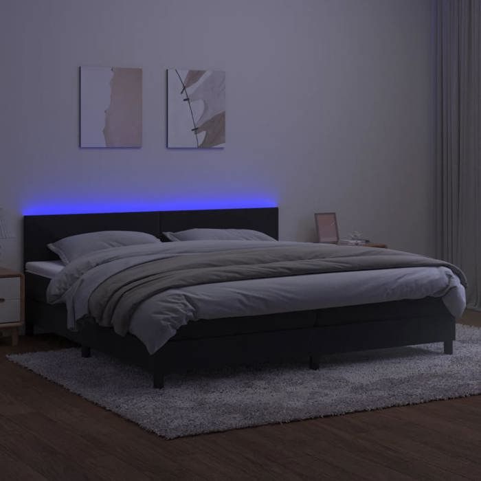 Exclusive House - Bed Slatted Base with LED Mattress Black 200x200cm Velvet