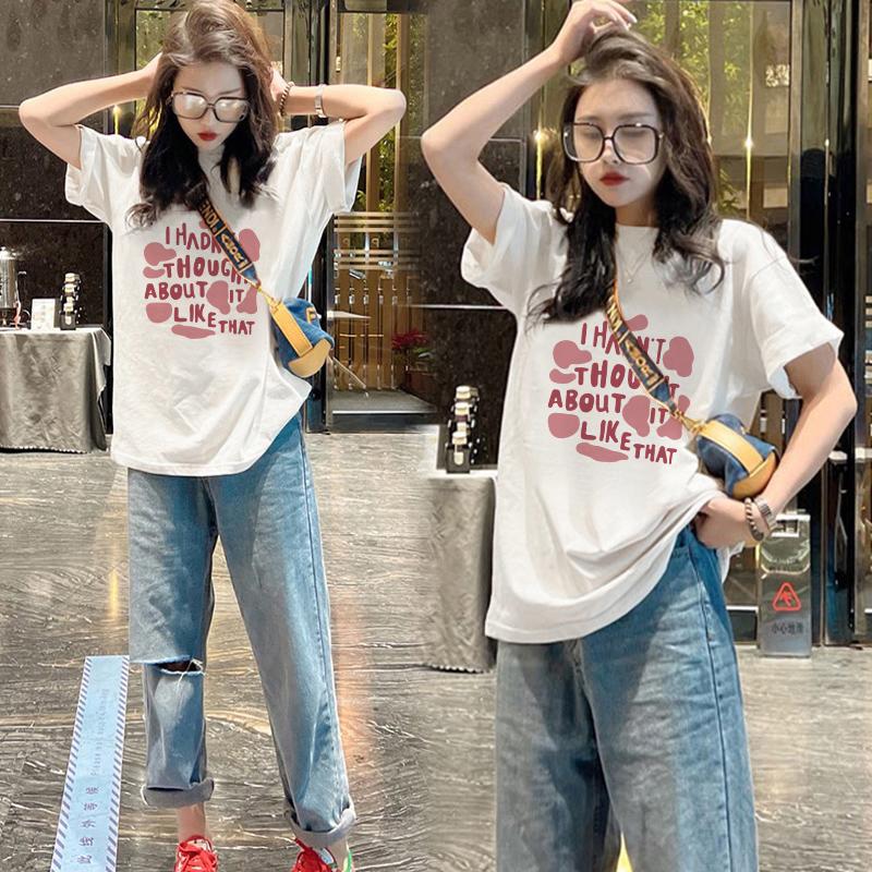 Pink Short-sleeved T-shirt Women's Crew Neck Pure Cotton Loose American Retro Women's Summer Dopamine Top