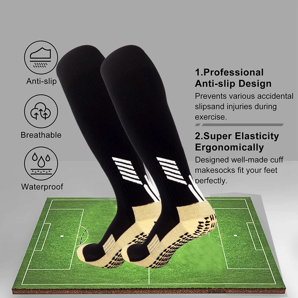 1Pair Anti Slip Grip Socks Sports Adult/Child Compression Running Crew Socks Soccer Rubber Grip Socks Athletic Knee High Gym