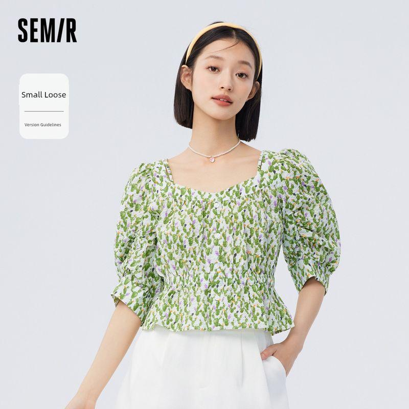 

Senma Half Sleeve Shirt Women s Short Pure Cotton Loose Shirt Fresh Mori Style Summer Texture Clothes Retro Elegant White-green 00414 160/84A/M
