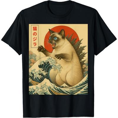 Catzilla Siamese Cat Japanese Art Gifts for Men Women T-Shirt