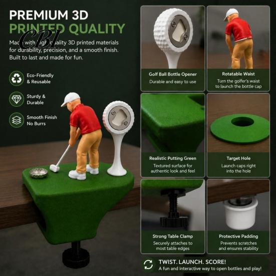 Geschenk für Golfer Flaschenöffner Golf mit eingebauter Metallklinge und drehbarer Klemme, Mini-Golfer Wiederverwendbares Putter-Design Magnetischer Kappenfänger Fänger, Lustig
