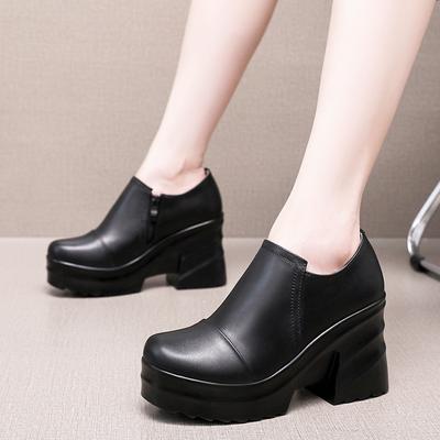 Mode Tiefmaul Runde Zehe Echtleder Schuhe Hohe Absätze 2025 Neue Herbst Winter Schuhe Plateau Erhöhte Schuhe Damen Pumps