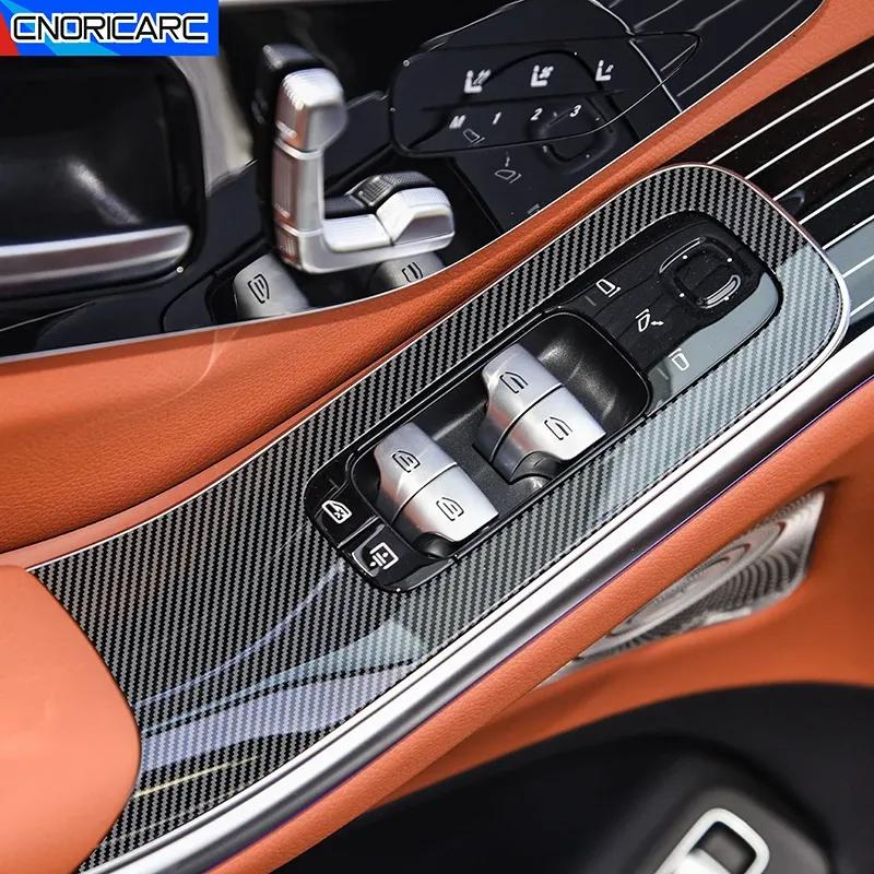 Car Door Window Glass Lift Panel Cover Carbon Fiber Texture Trim For Mercedes Benz S Class W223 -24 LHD Interior Accessories