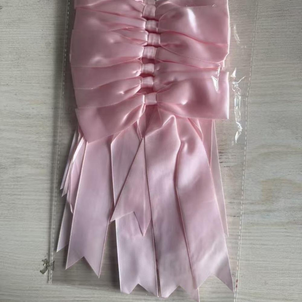 New Satin Ribbon Pink Bowknot Ribbon Garland Pink Bowknot Garland Flag Ribbon Garland Ribbon Flag Baby Shower розовый