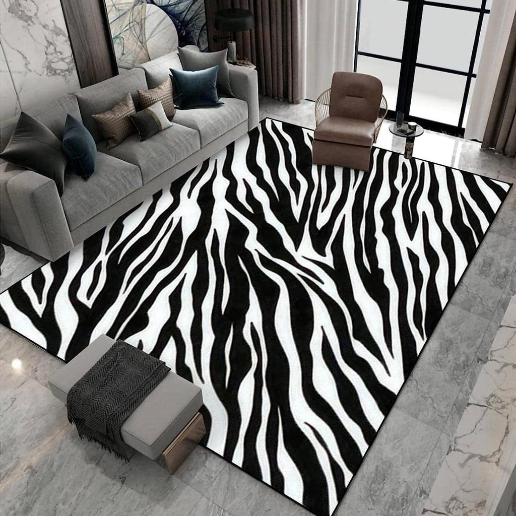 Modern Zebra Animal Pattern Carpet Mat Black White Striped Rug Minimalist Non-slip Large Area Home Decoration for Living Room