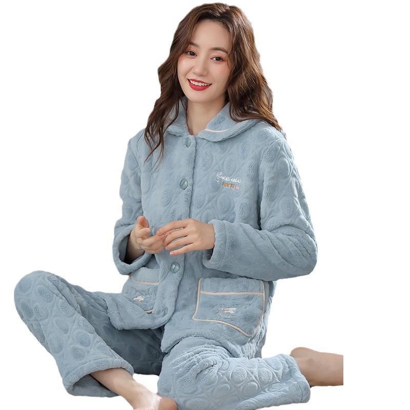 Women's Plus Size Thick Coral Fleece Pajamas - Warm Flannel Homewear for Autumn and Winter