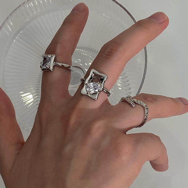 Trendy Geometric Mirror Finish Adjustable Ring Featuring Shimmering Zircon Stones Couples For