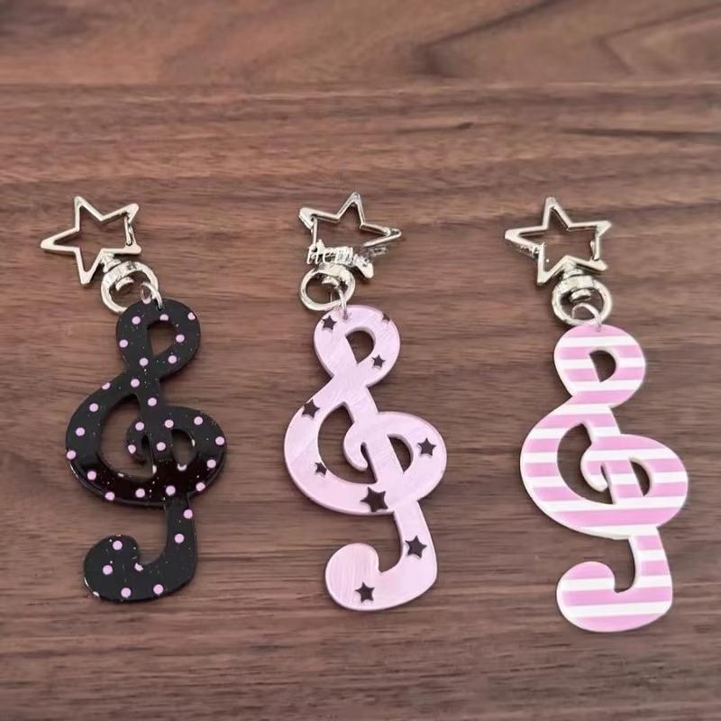 Fashion Vintage Keychain Organizer Retro Polka Dot Striped Music Note Star Bag Charm Cute Ins Keyring Holder Cute Funky Gift