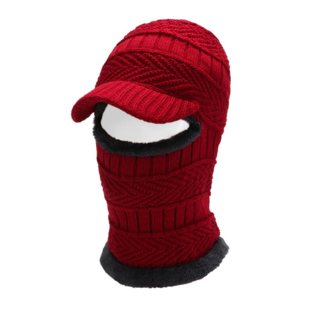 New Woolen Yarn Skullies Beanies Hats Windproof With Brim Winter Beanies Warm Ring Scarf Thickening Ski Mask Caps Outdoor