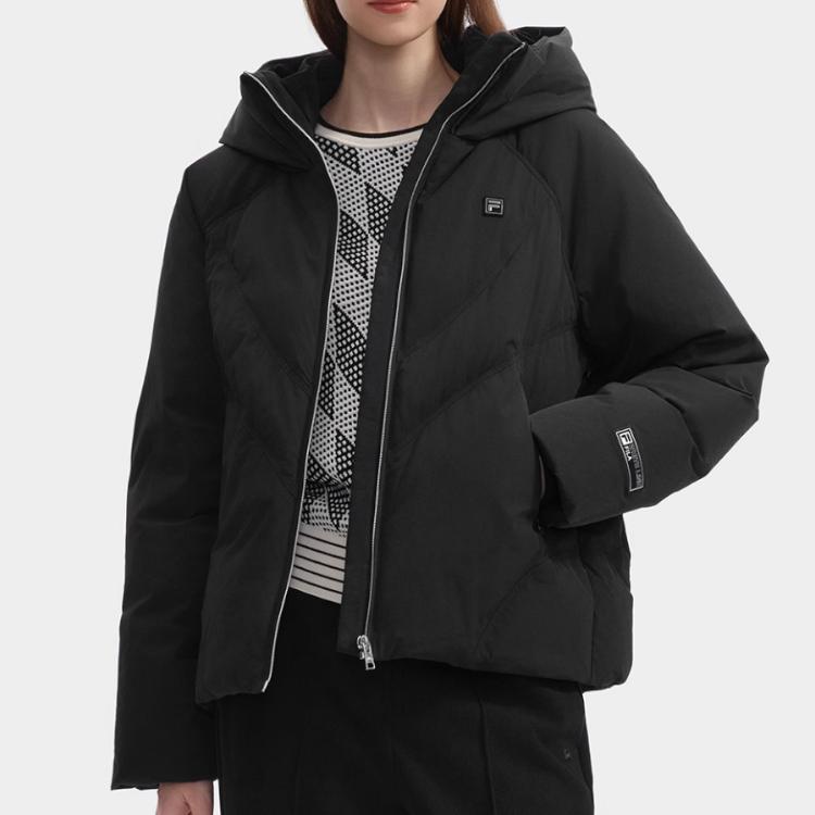 FILA Down Jacket Simple Fashion Hooded Windproof Puffer Coat Women Jackets Black F11W443911FBK