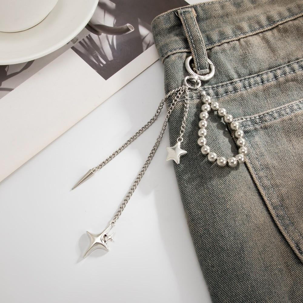 Star Rivet Pearl Beadeds Keychain Metal Peach Heart Key Ring Fashion Chain Bag Pendant  Decoration