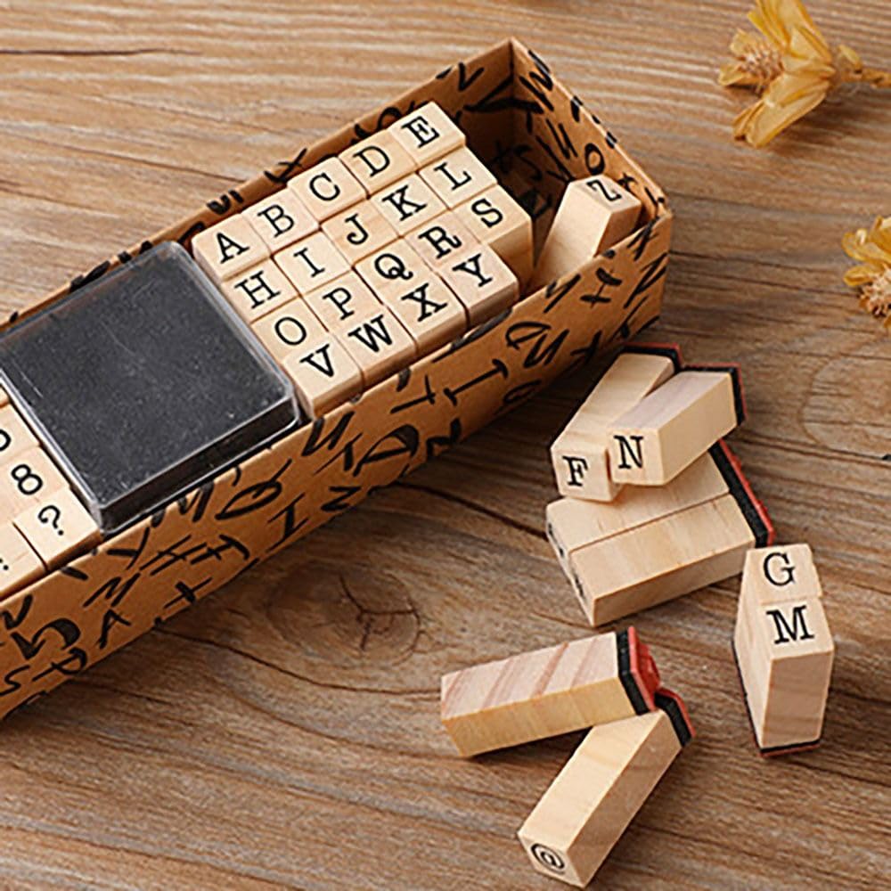 40 Pieces Alphabet Stamps Vintage Wooden Rubber Letter Standard Stamp Set for Craft Card Making Planner Scrapbook Journal