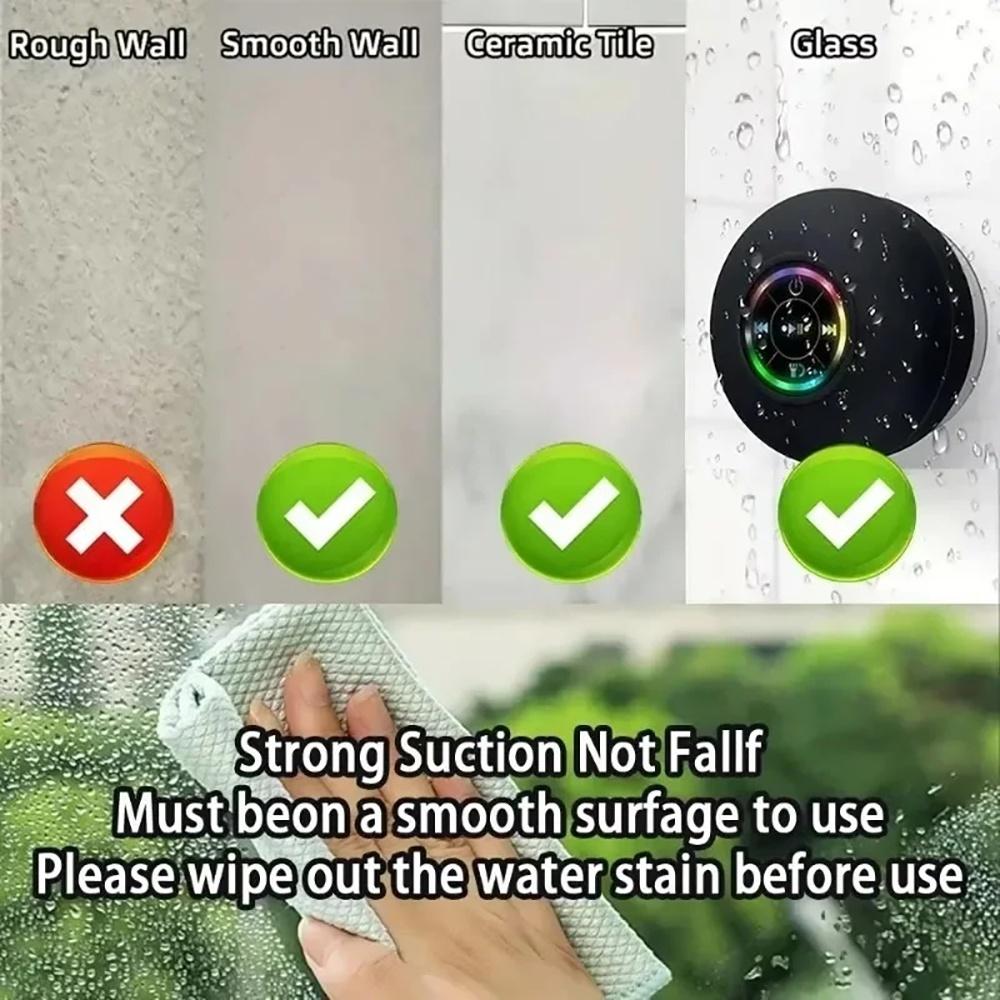 New Bathroom Waterproof Wireless LED Speaker Large Suction Cup Mini Portable Bluetooth Speakers for Home Outdoor Sports Camping