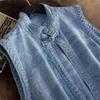 Chalecos Vaqueros Baggy Estilo Chino Vintage Sin Mangas Estampado de Nubes Chic Verano Cuello Alto Dulce Simple Estético Estudiantes Suave