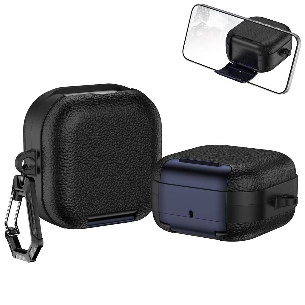 Business Leather Earphone Case With Phone Stand For Samsung Galaxy Buds 4 Pro Shockproof Full Cover Shell For Galaxy Buds 4