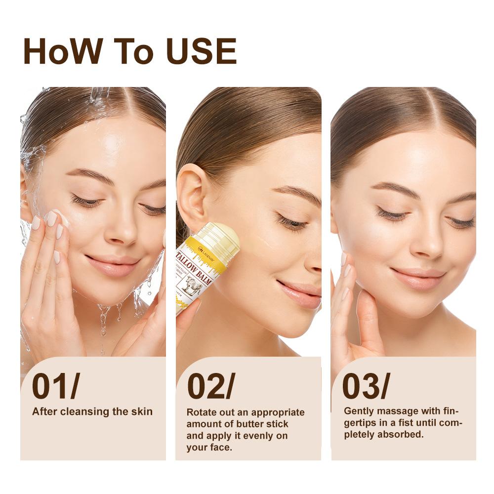 Tallow Balm Stick-Moisturizing, Nourishing And Soothing Facial Skin-With Grass-Fed Tallow, Raw Wild Honey And Olive Oil-40g
