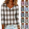 Ladies' Plaid Printed Casual and Fashionable Long Sleeved Pullover Top