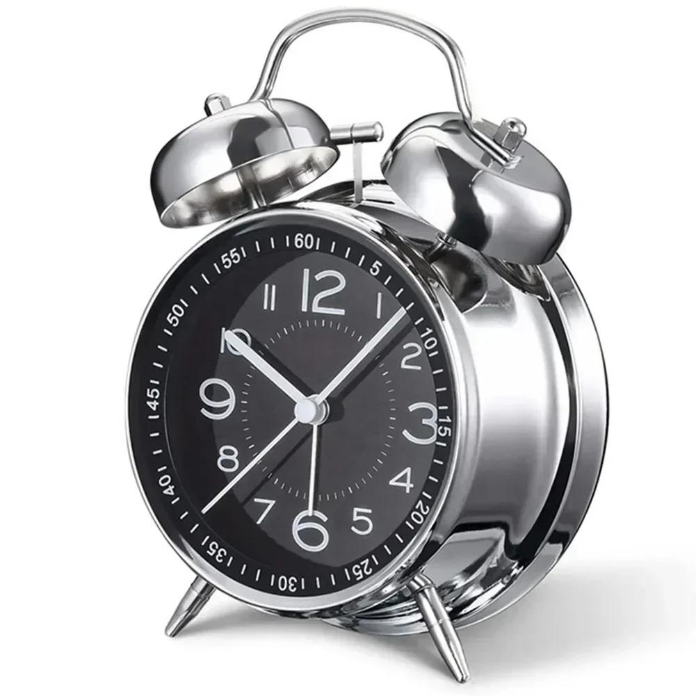 Clock Loud Alarm Clock Mechanical Double Bells Metal Alarm Clock Night Lights Decor With Dual Bell Night Light Bedside Bedroom