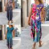 Mode Frauen Kleid Rundhals Kurzarm Taschen Floral Print Lose Maxi
