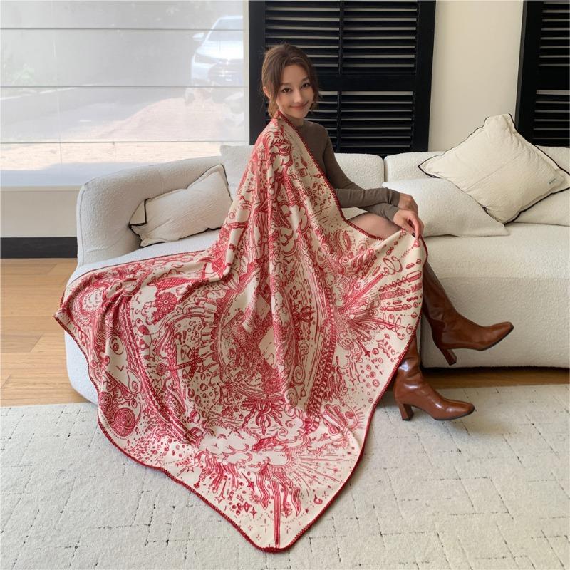 

Wool Silk Double-sided Jacquard Scarf for Women s High-end Sense Versatile Shawl with Enlarged Thickened Thermal Blanket Dual-purpose 130cm