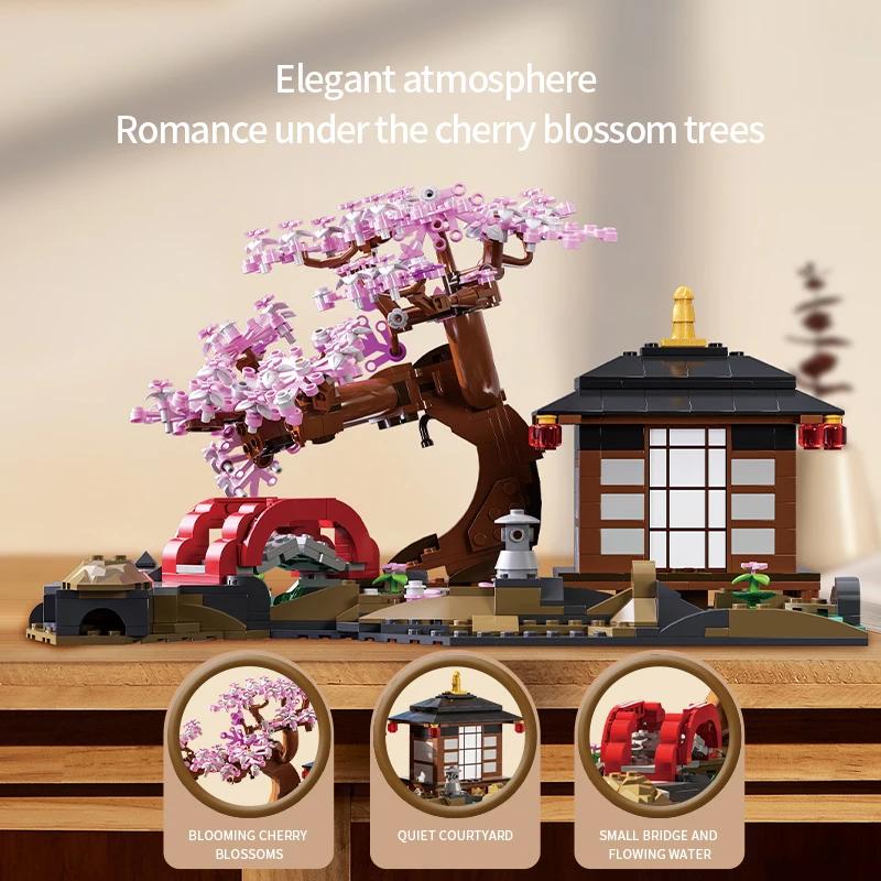 916PCS Cherry Blossom Tree Potted Building Block Flower Plant Bonsai Bouquet Model Bricks Home Decoration Toys For Kids Gifts
