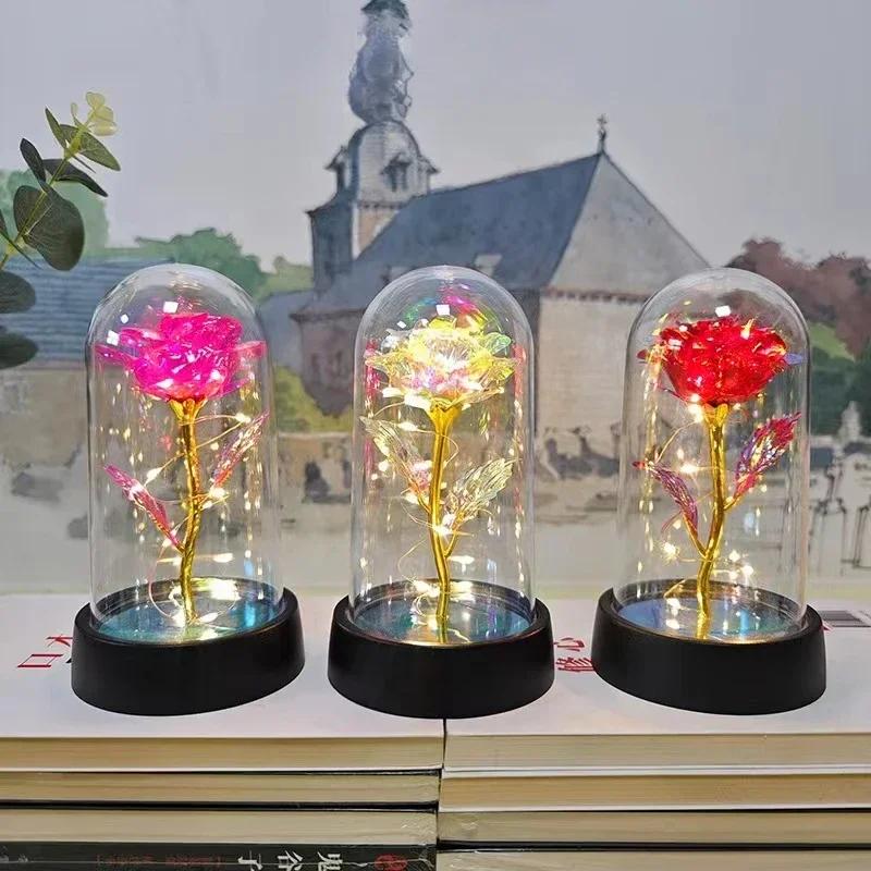 LED Light Eternal Rose Artificial Flower Foil Decoration for Valentine's Day Wedding Party Christmas Gift