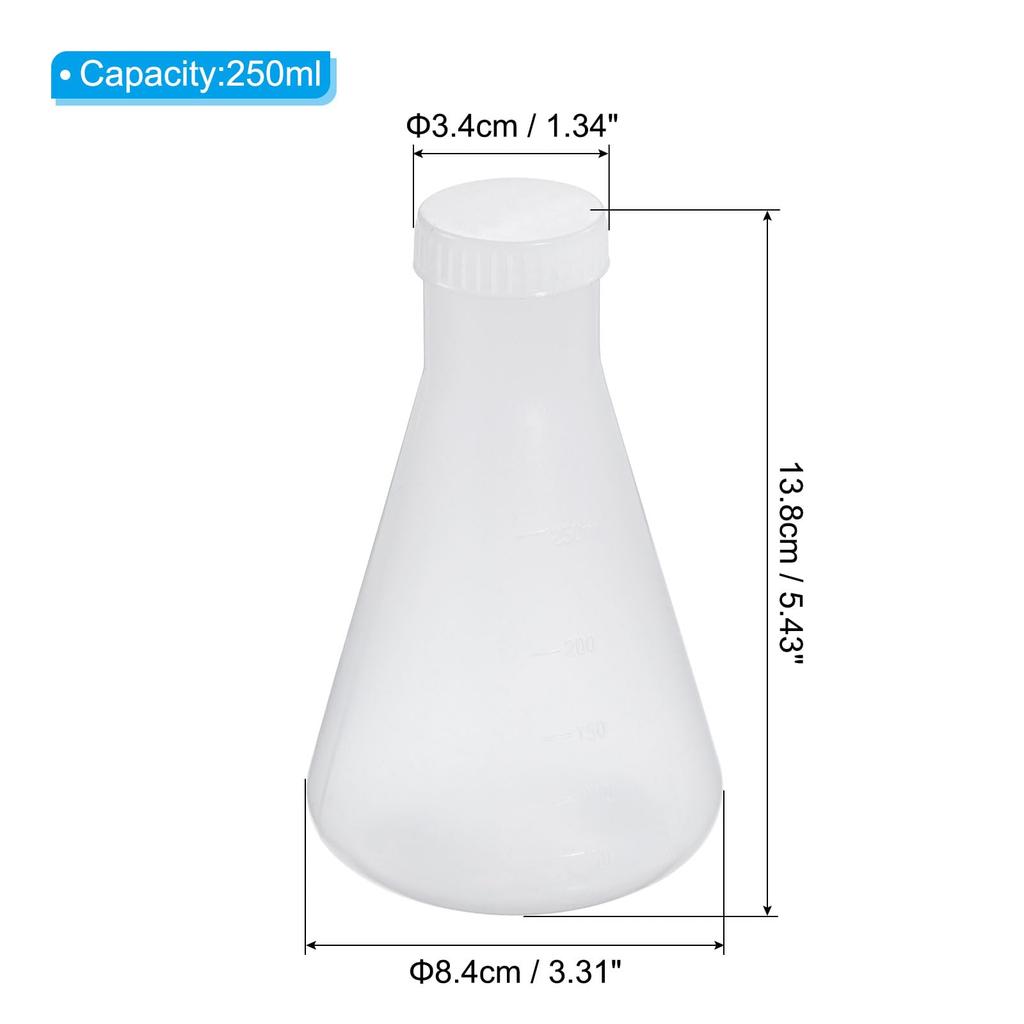 PATIKIL 250ml Plastic Erlenmeyer Flask with Screw Cap, 2-Piece Narrow-Neck Erlenmeyer Flask for Laboratory Use, Clear